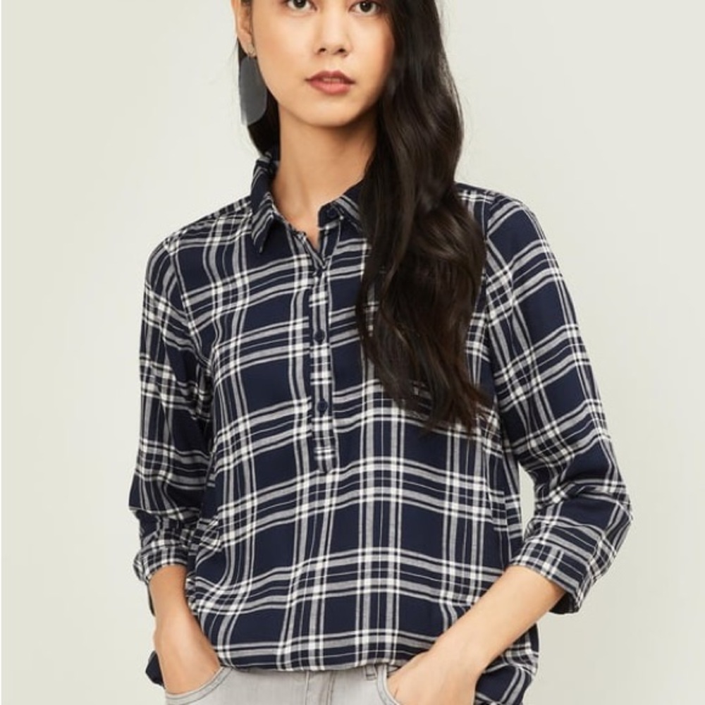 Classic Black and White Plaid Women's Button Down Shirt